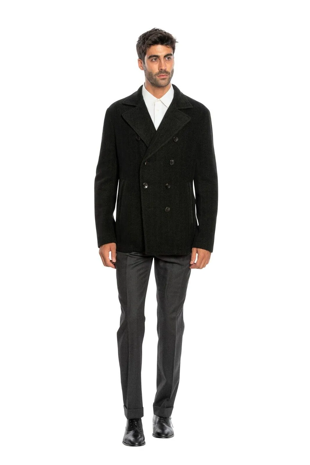 $1950 BOGLIOLI Caban Peacoat Coat Blue / Green Cashmere Wool Cotton  40 US 50 EU