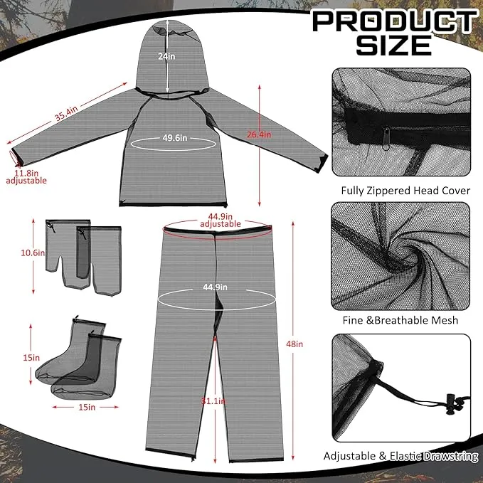 2 Sets Mosquito Net Suit Tick Net Pants Jacket Mittens and Socks Insect Proof Body Clothing Outdoor Hunting Camping Climbing