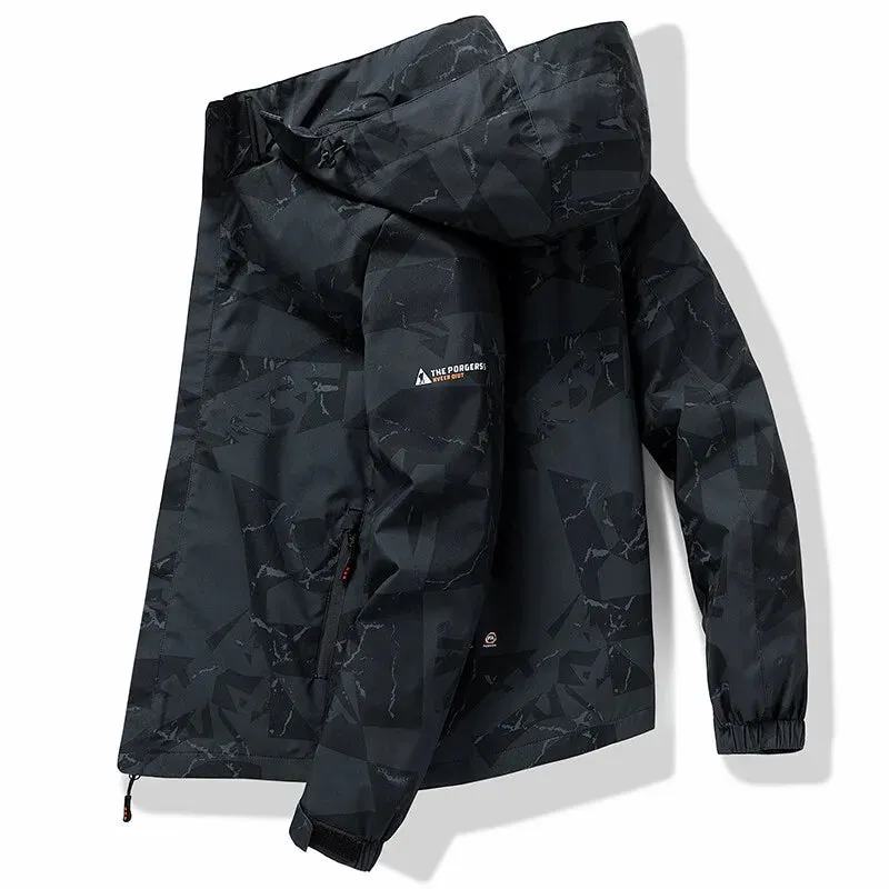2023 Spring Autumn Hooded Hiking Jacket Men Outdoor Bomber Jackets Waterproof Windbreaker Sports Casual Cargo Jackets Mens Coats