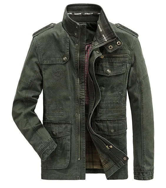 Autumn winter Jacket Men 100% Cotton Business casual Cargo military Multi-pocket Mens Jackets and Coats Male Chaqueta Hombre