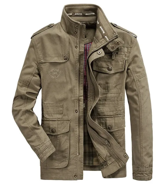Autumn winter Jacket Men 100% Cotton Business casual Cargo military Multi-pocket Mens Jackets and Coats Male Chaqueta Hombre