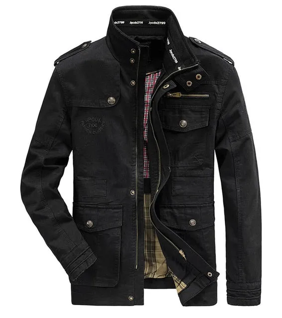 Autumn winter Jacket Men 100% Cotton Business casual Cargo military Multi-pocket Mens Jackets and Coats Male Chaqueta Hombre