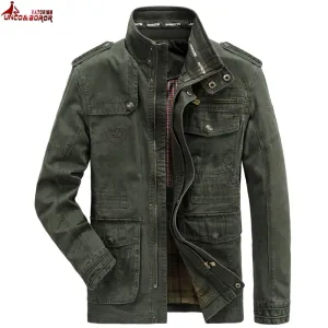 Autumn winter Jacket Men 100% Cotton Business casual Cargo military Multi-pocket Mens Jackets and Coats Male Chaqueta Hombre