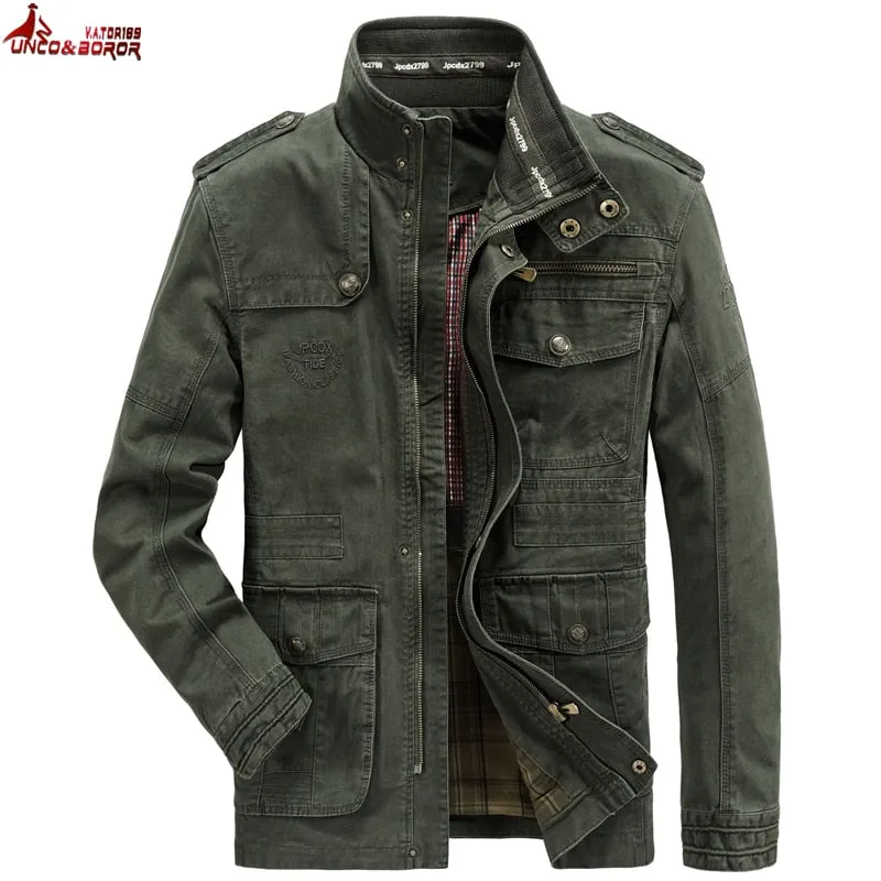 Autumn winter Jacket Men 100% Cotton Business casual Cargo military Multi-pocket Mens Jackets and Coats Male Chaqueta Hombre