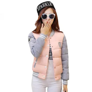 autumn winter women warm baseball jacket candy color Splice plus size jacket cotton padded for elegant ladies zipper coats hem
