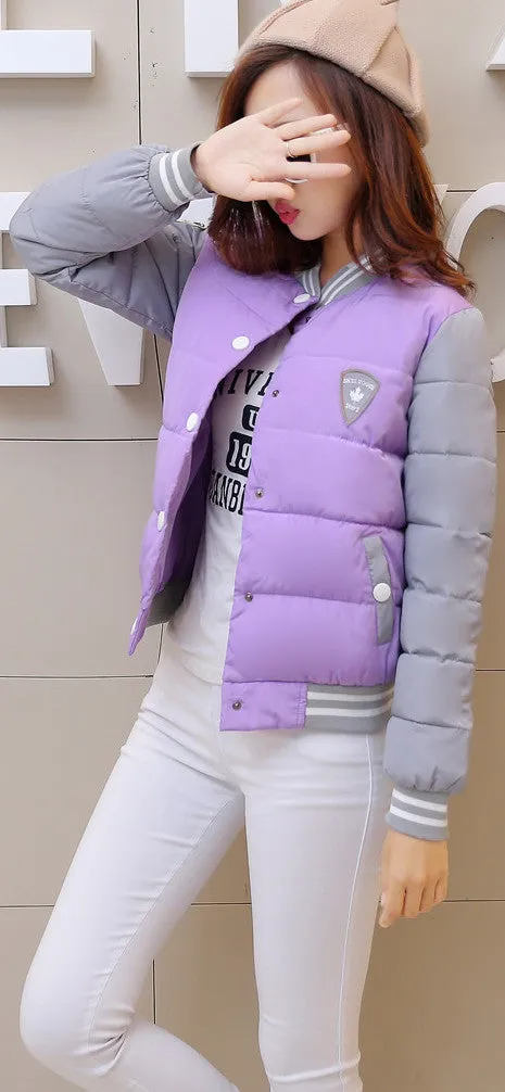 autumn winter women warm baseball jacket candy color Splice plus size jacket cotton padded for elegant ladies zipper coats hem