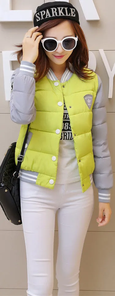 autumn winter women warm baseball jacket candy color Splice plus size jacket cotton padded for elegant ladies zipper coats hem