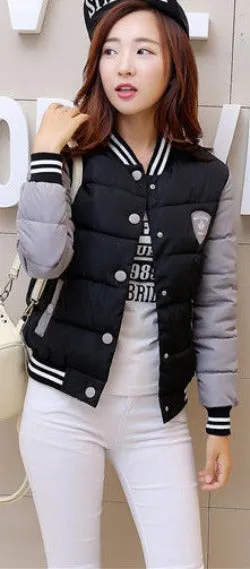 autumn winter women warm baseball jacket candy color Splice plus size jacket cotton padded for elegant ladies zipper coats hem