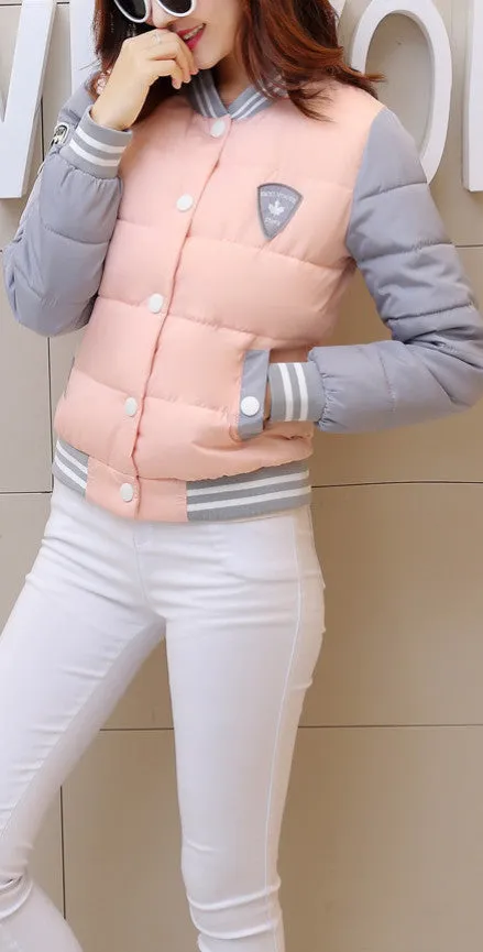 autumn winter women warm baseball jacket candy color Splice plus size jacket cotton padded for elegant ladies zipper coats hem