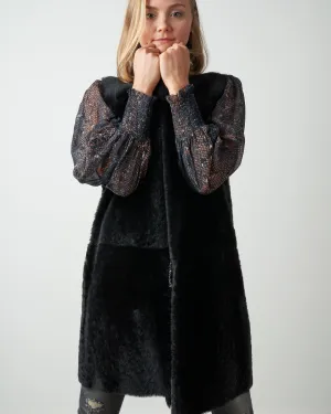 back knit and shearling crombie gilet - black