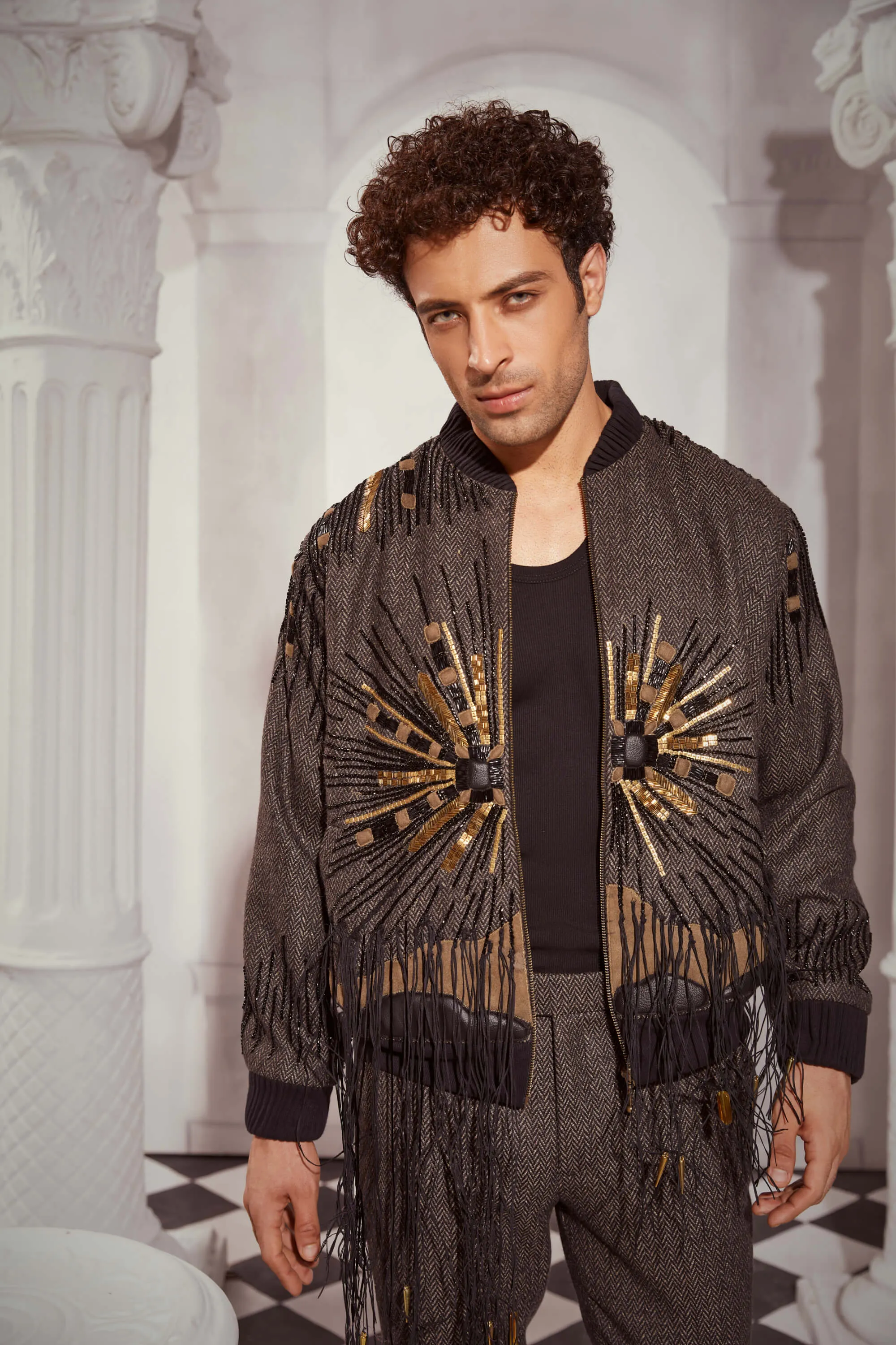 Baroque embroidered bomber jacket