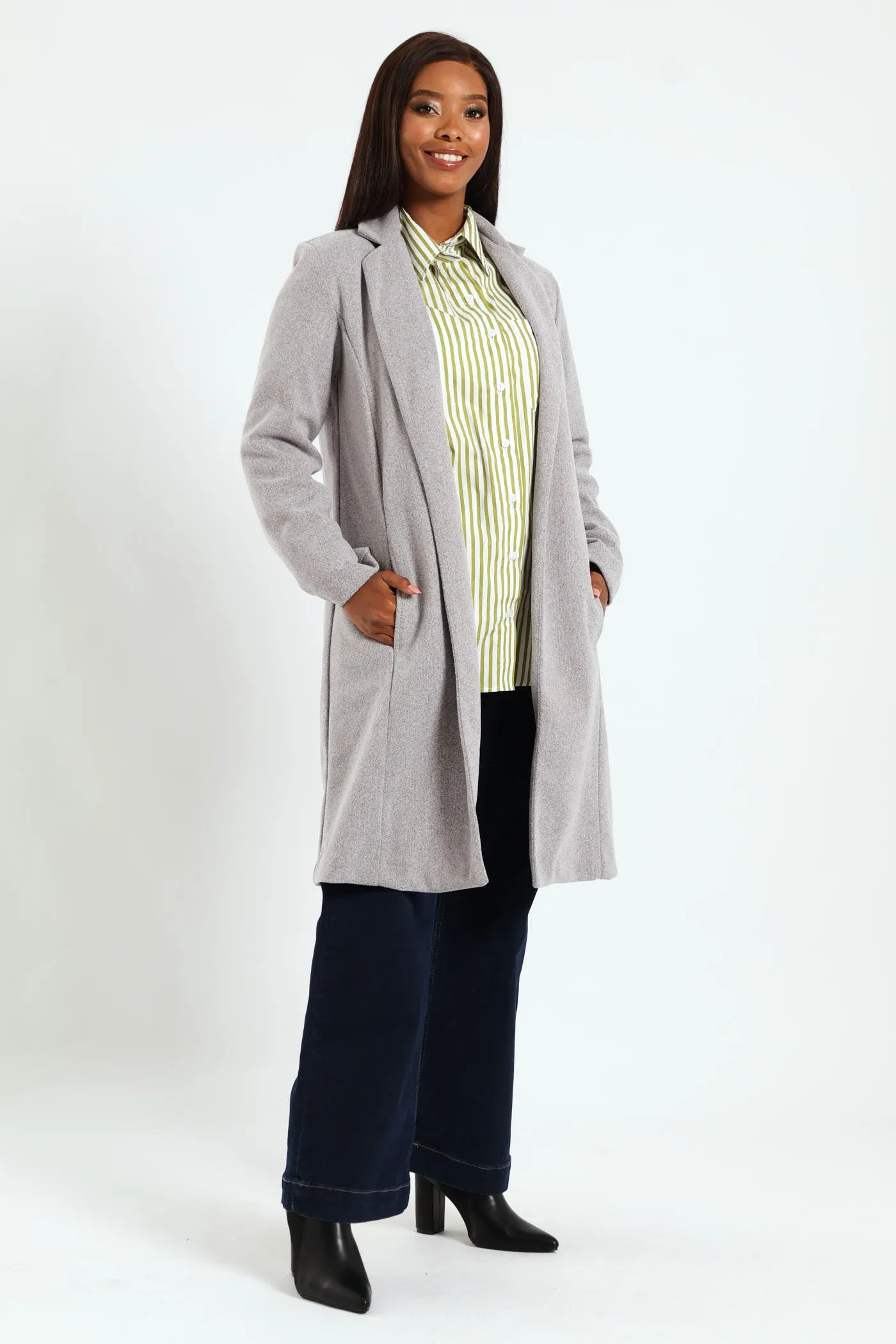 Basic Panelled Coat - Grey Melange