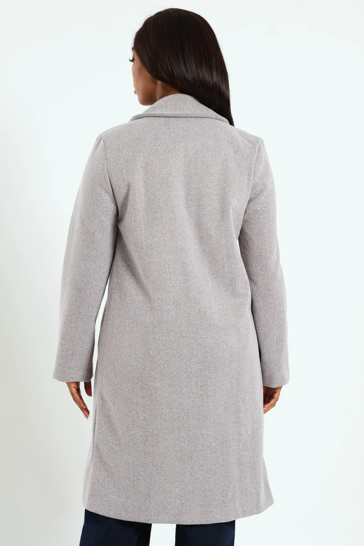 Basic Panelled Coat - Grey Melange