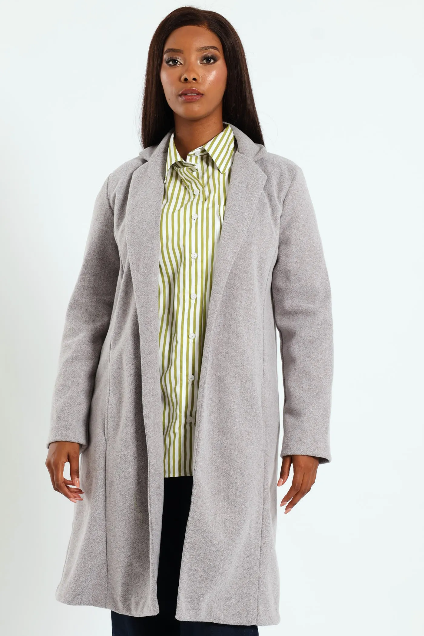Basic Panelled Coat - Grey Melange