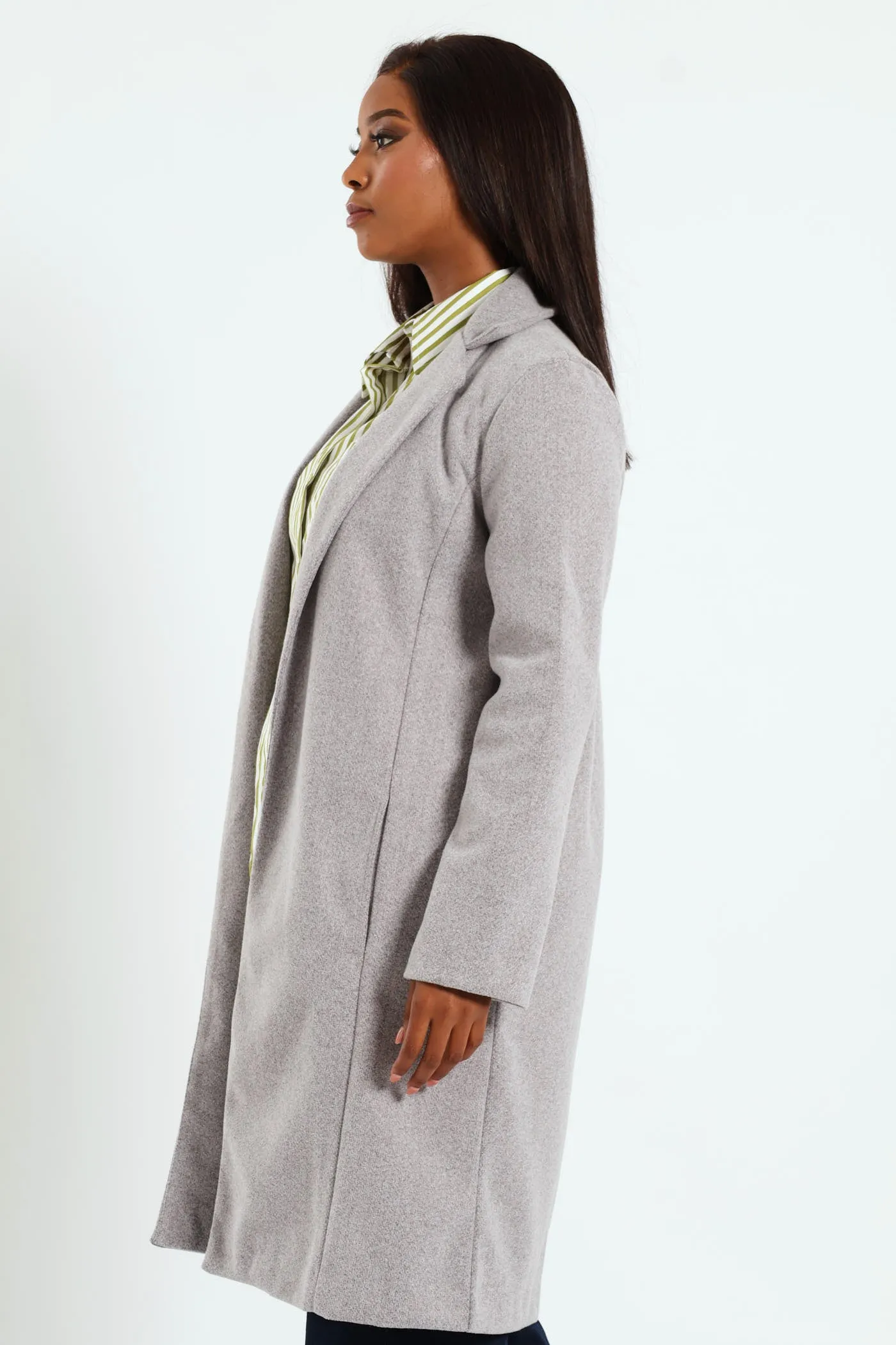Basic Panelled Coat - Grey Melange