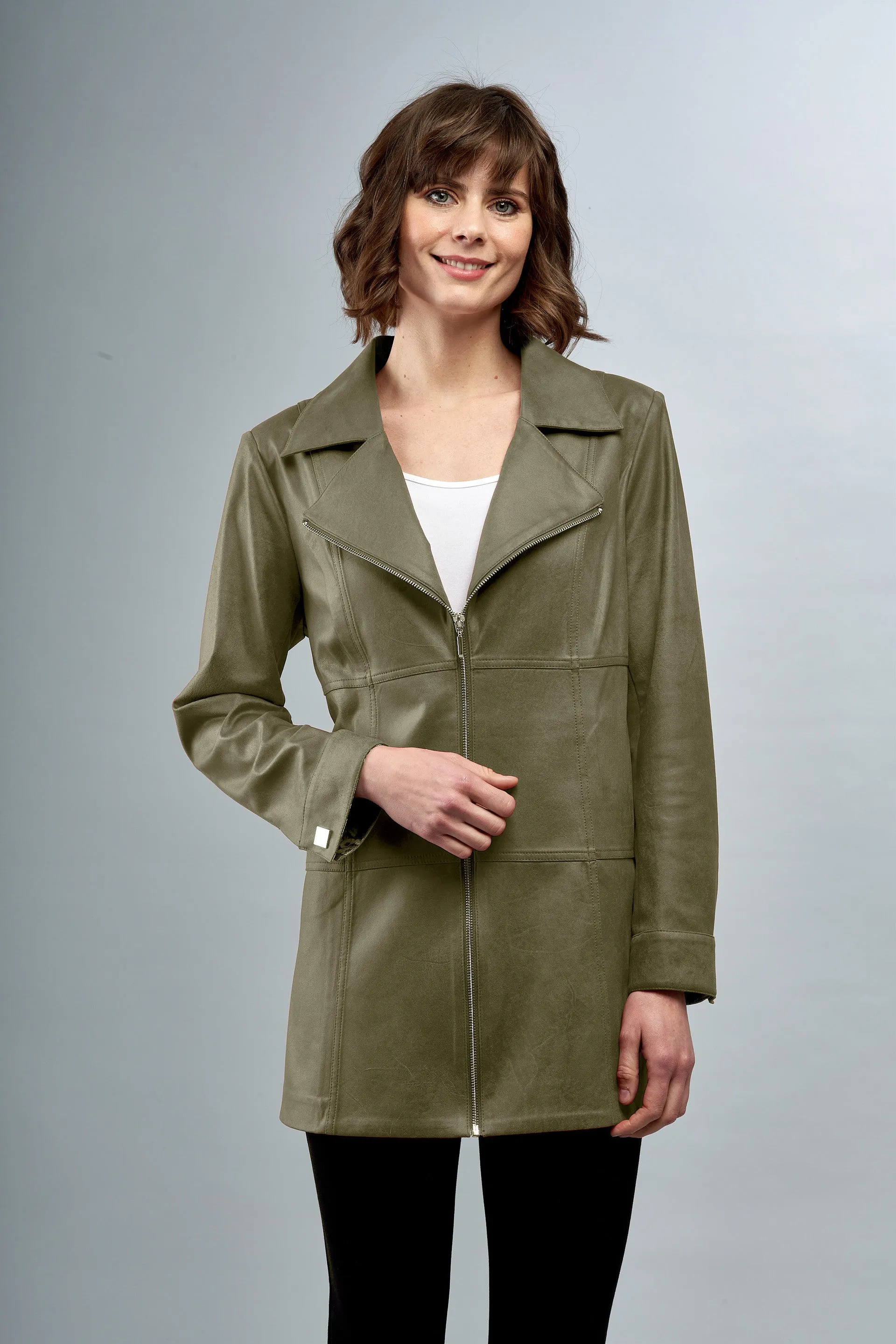 BCJ5715EA Faux Long Vegan Leather Jacket