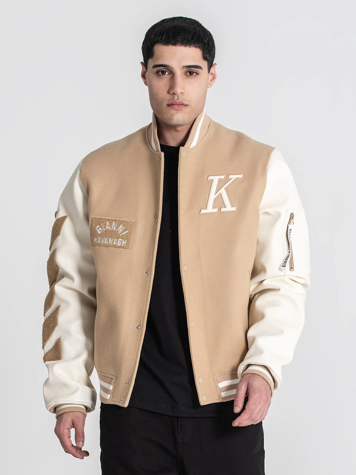 Beige Varsity Bomber Jacket