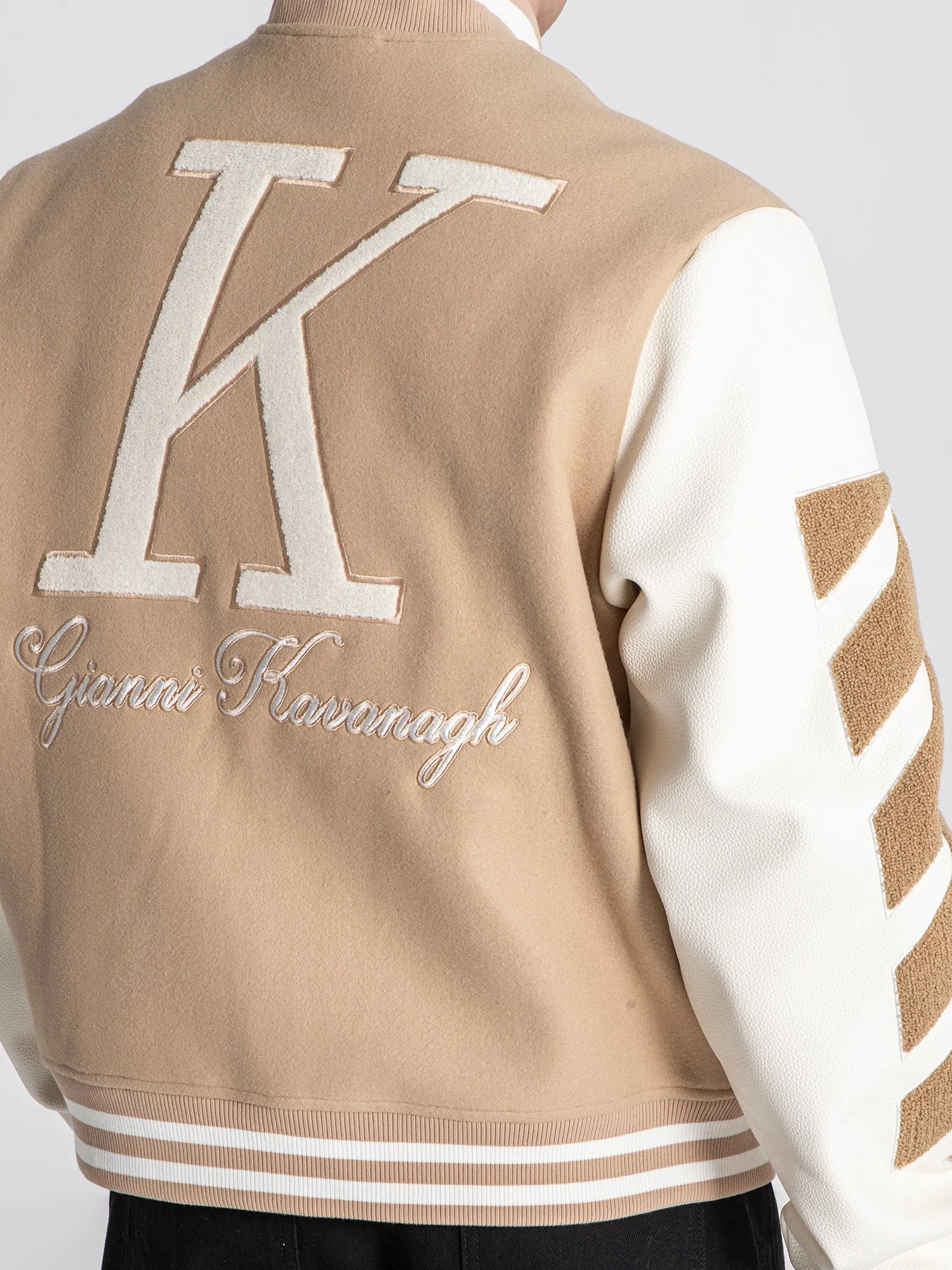 Beige Varsity Bomber Jacket