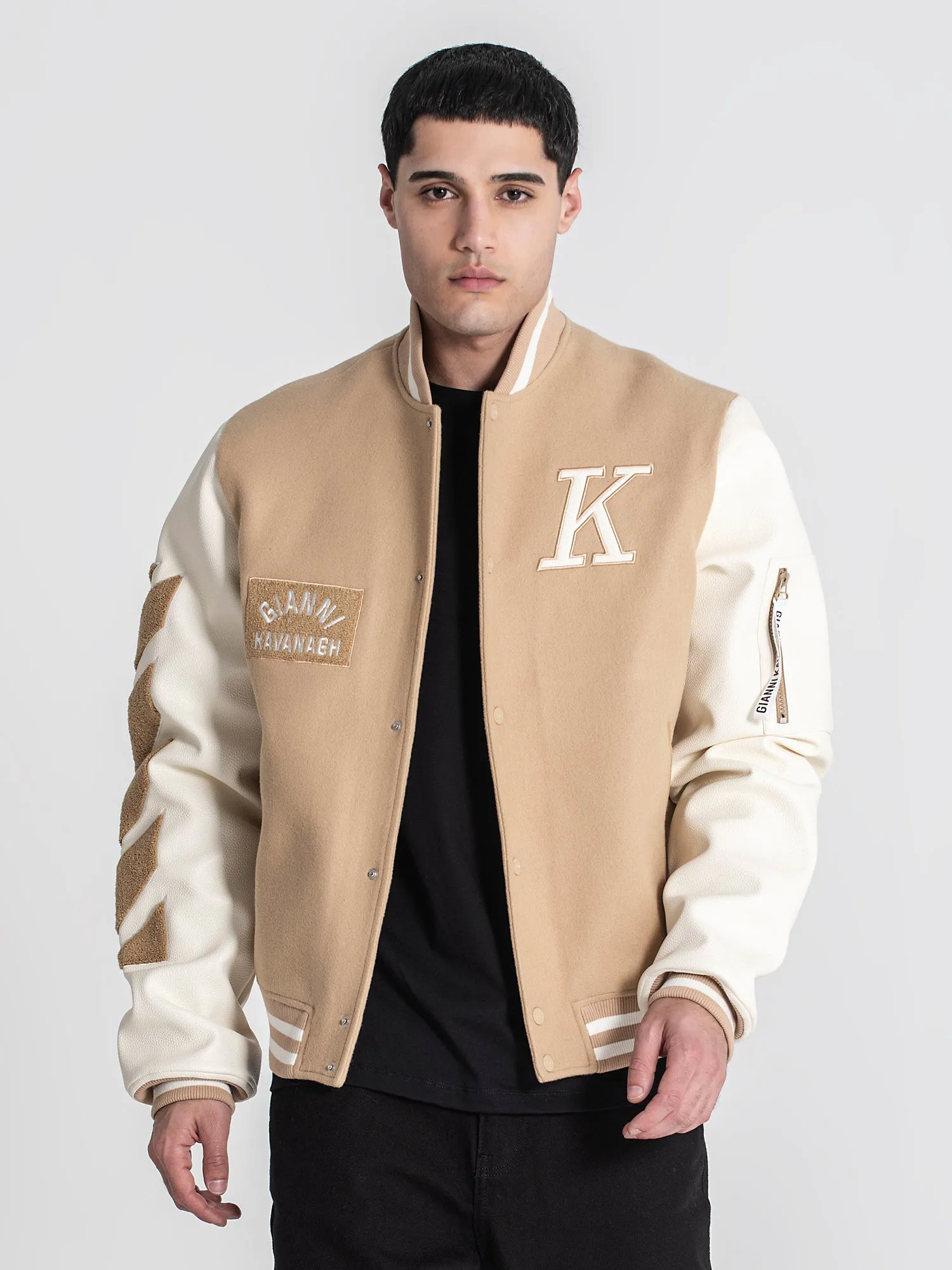 Beige Varsity Bomber Jacket
