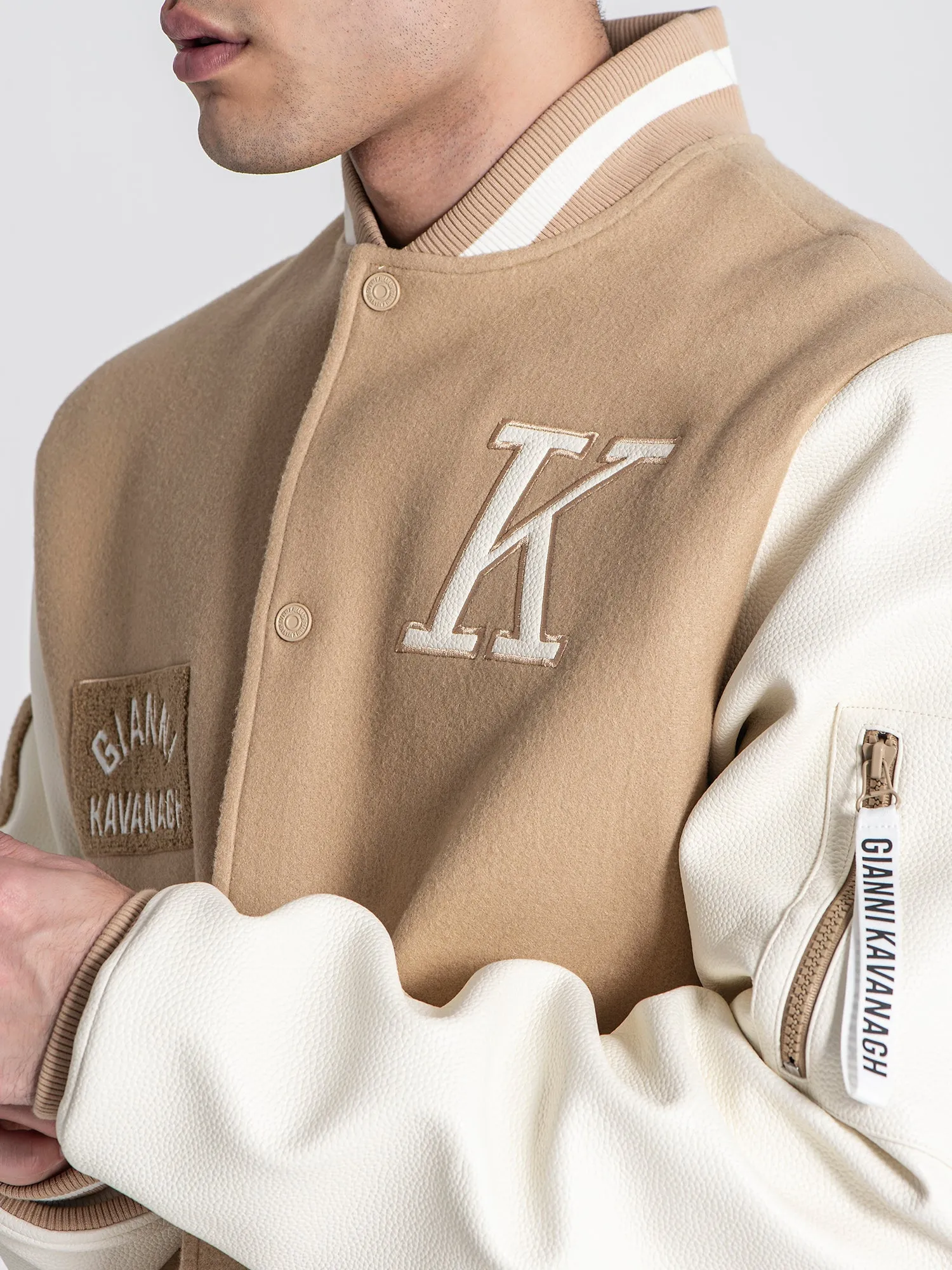 Beige Varsity Bomber Jacket