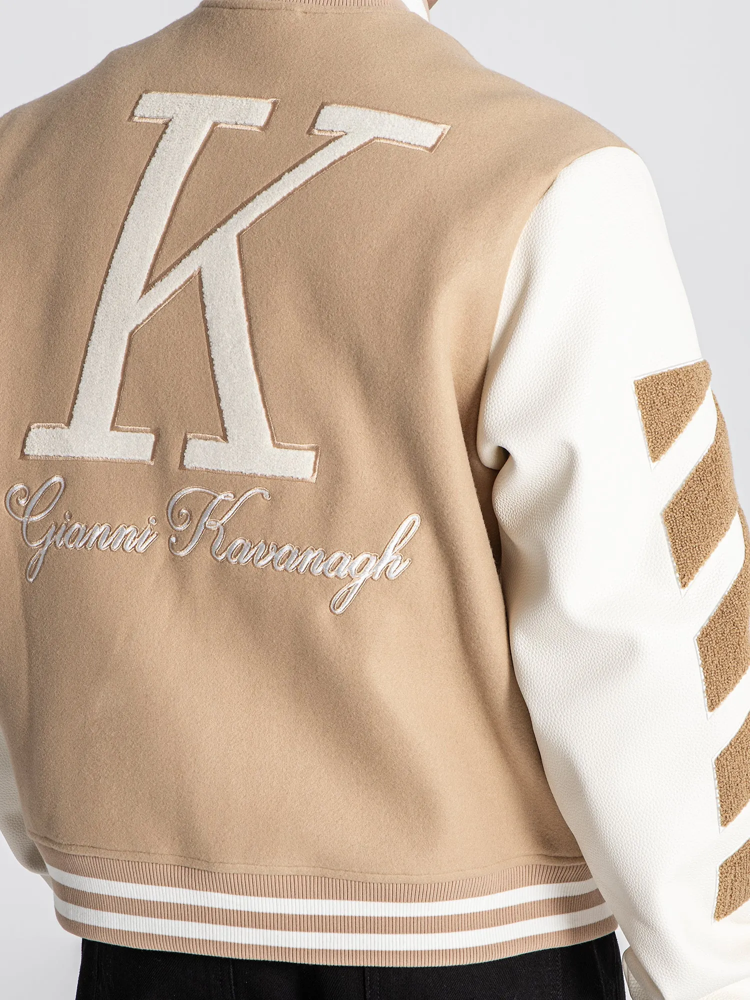 Beige Varsity Bomber Jacket