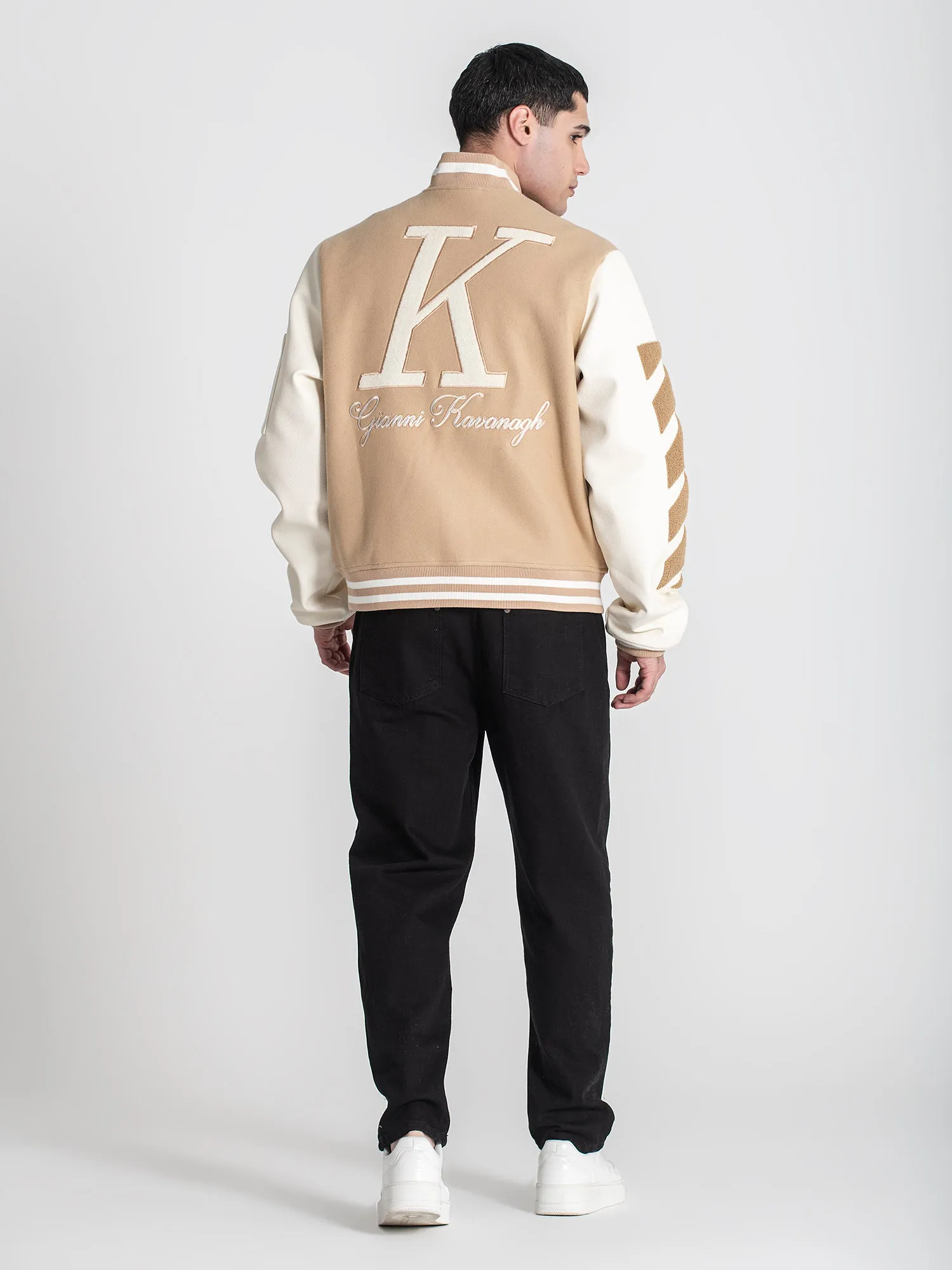 Beige Varsity Bomber Jacket