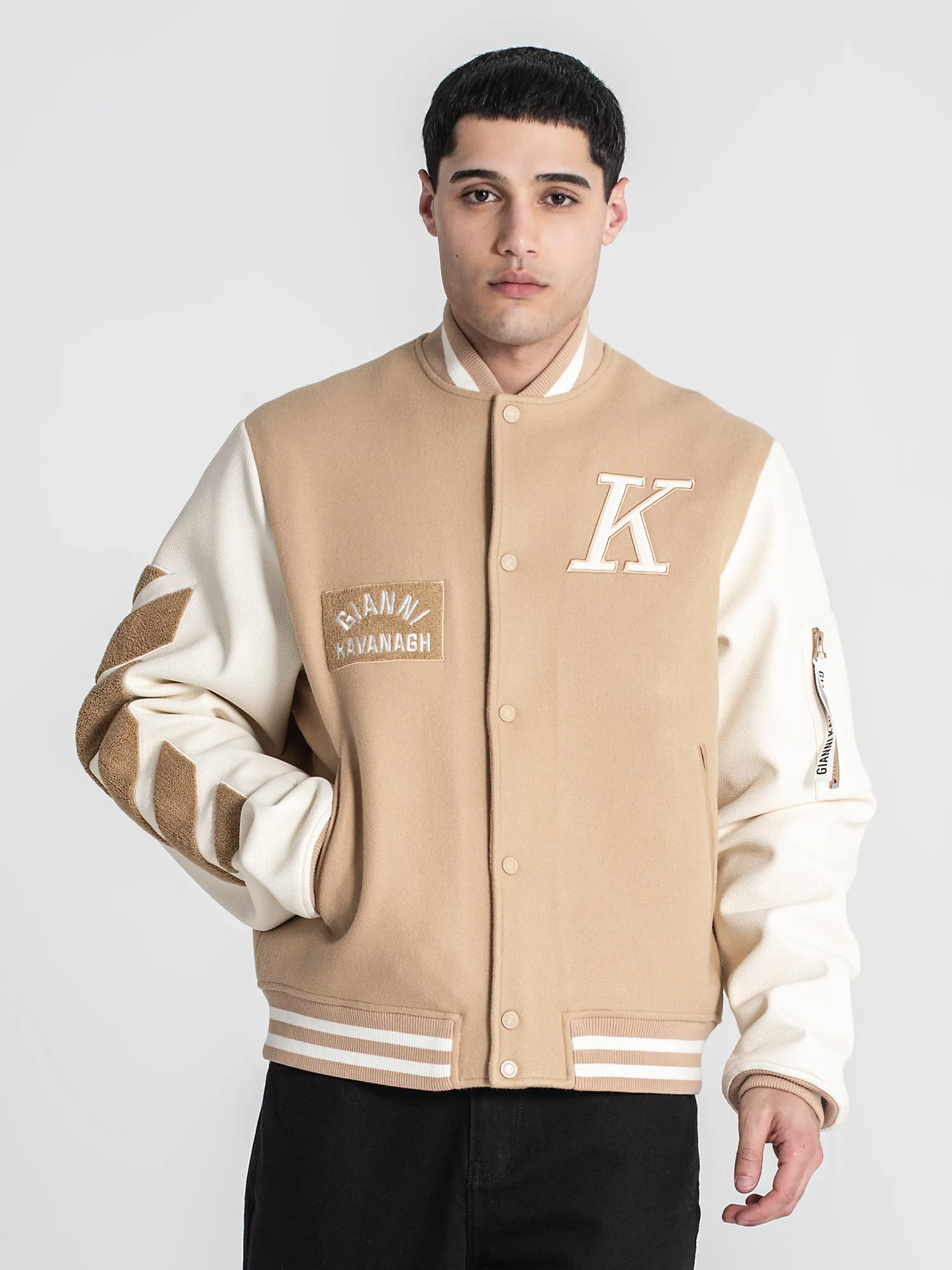 Beige Varsity Bomber Jacket
