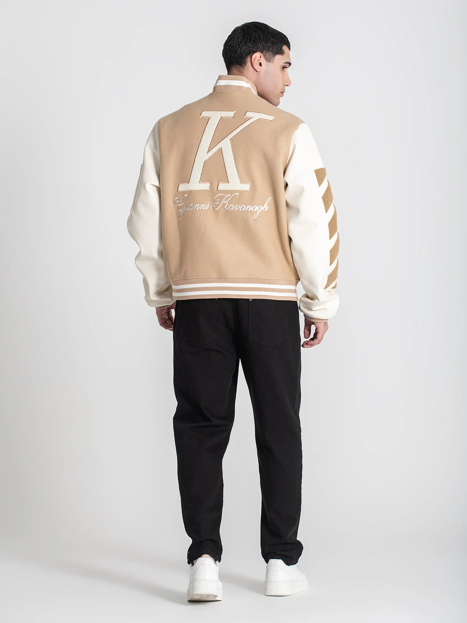Beige Varsity Bomber Jacket