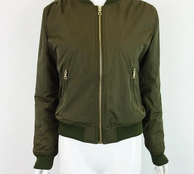 BerryGo parkas Army Green bomber jacket Women coat cool basic down jacket zipper chaquetas biker outwear