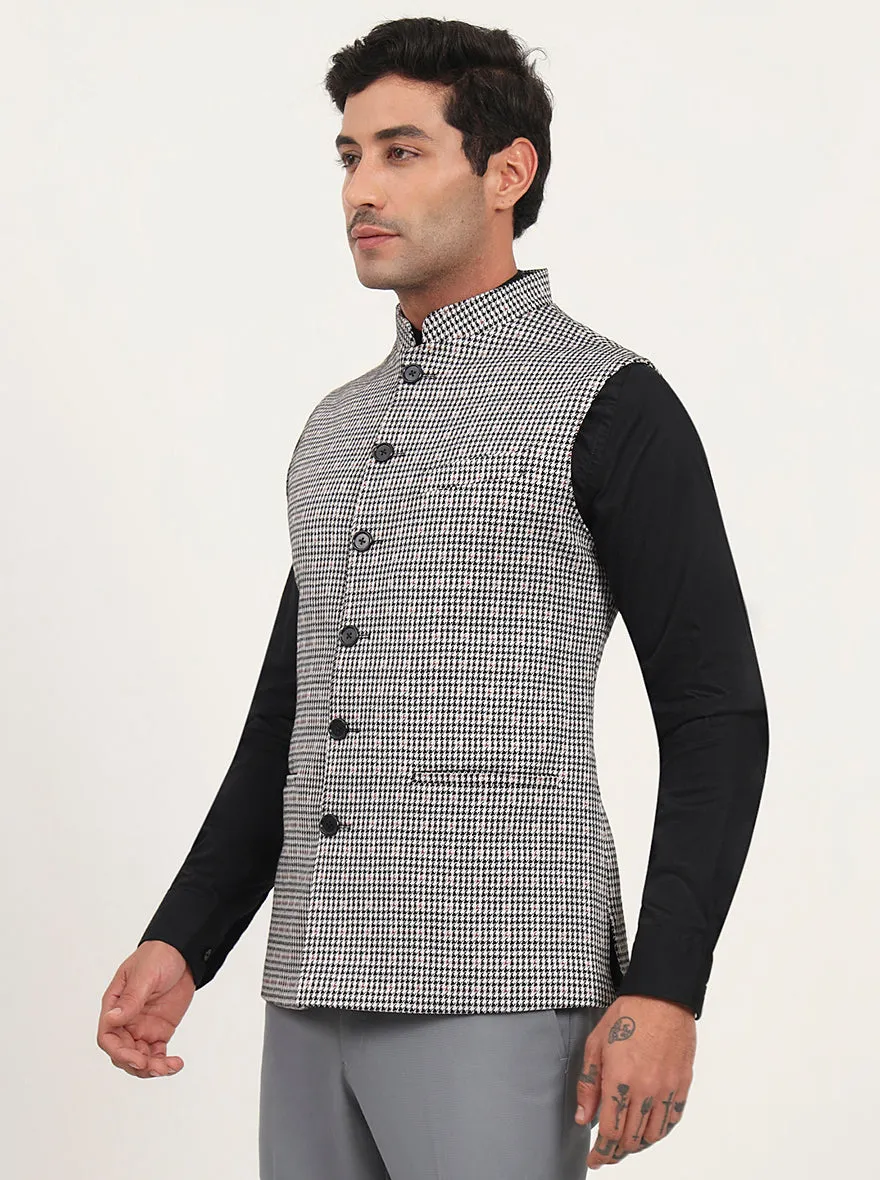 Black & Grey Checked Regular Fit Waist Coat | JB Studio