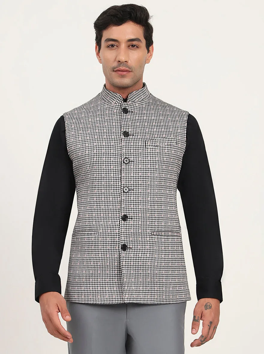 Black & Grey Checked Regular Fit Waist Coat | JB Studio