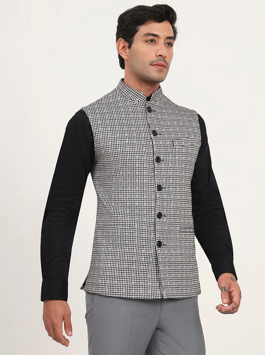 Black & Grey Checked Regular Fit Waist Coat | JB Studio