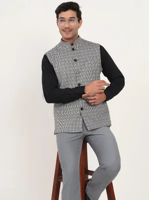 Black & Grey Checked Regular Fit Waist Coat | JB Studio