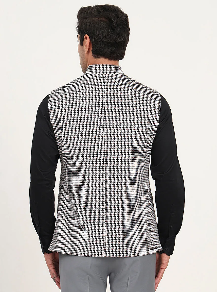 Black & Grey Checked Regular Fit Waist Coat | JB Studio