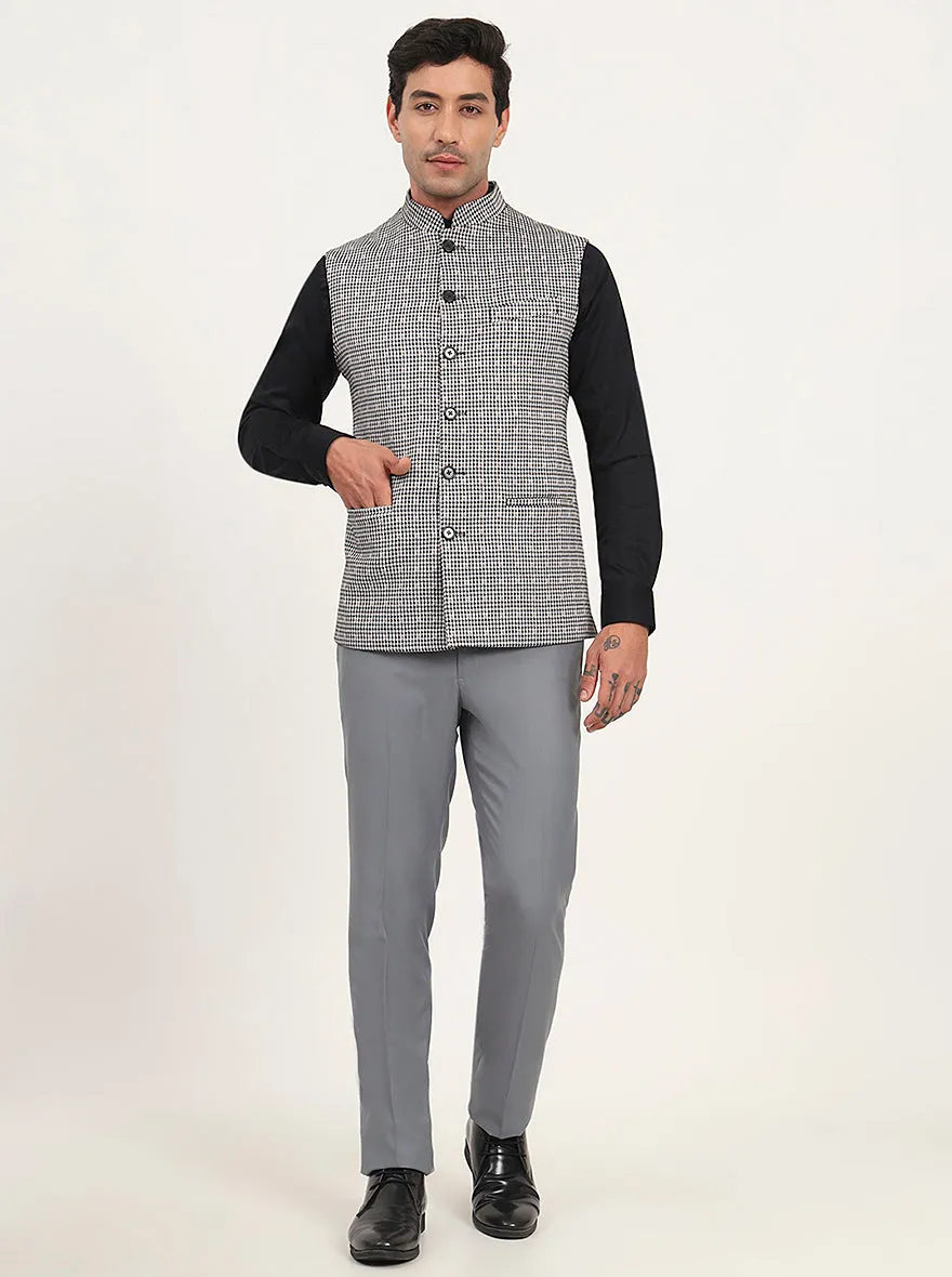 Black & Grey Checked Regular Fit Waist Coat | JB Studio