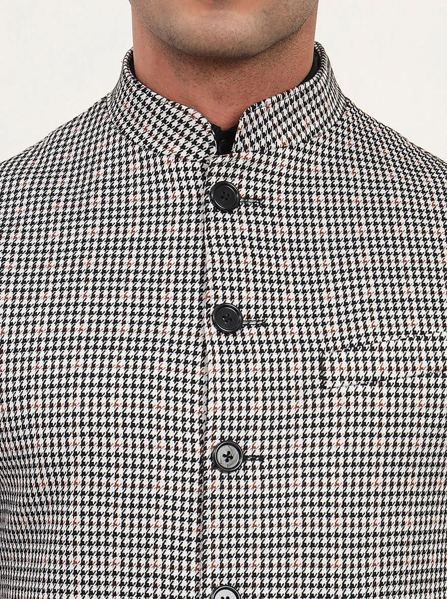 Black & Grey Checked Regular Fit Waist Coat | JB Studio