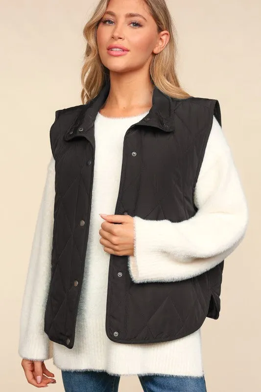 Black Button Down Quilted Vest