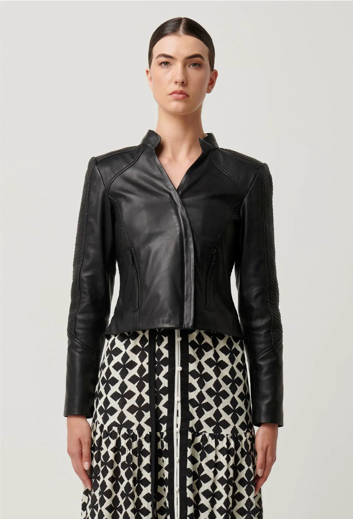 Blaire Leather Detailed Jacket - Black