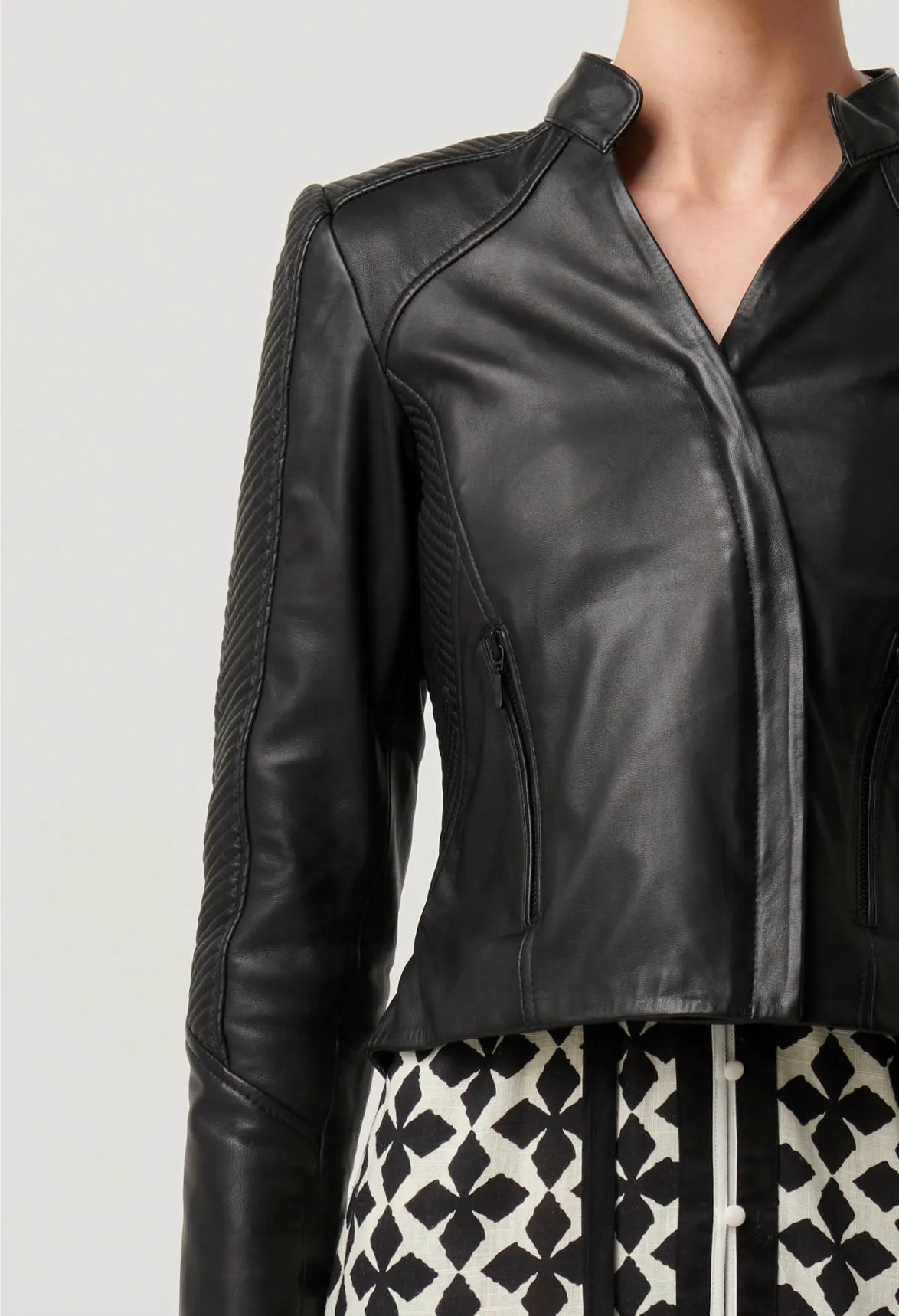 Blaire Leather Detailed Jacket - Black