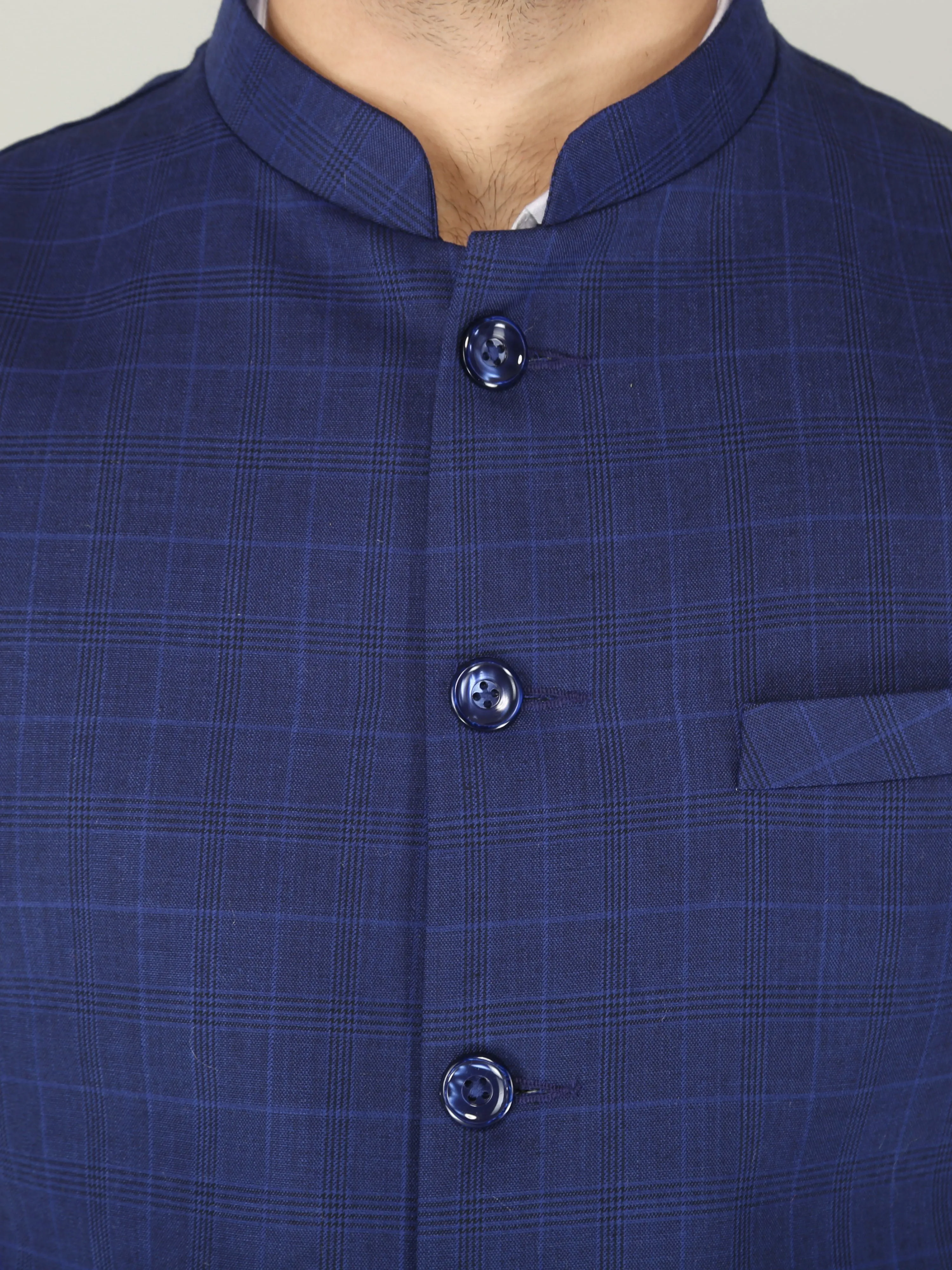 Blue Tartan Checks Formal Nehru Jackets