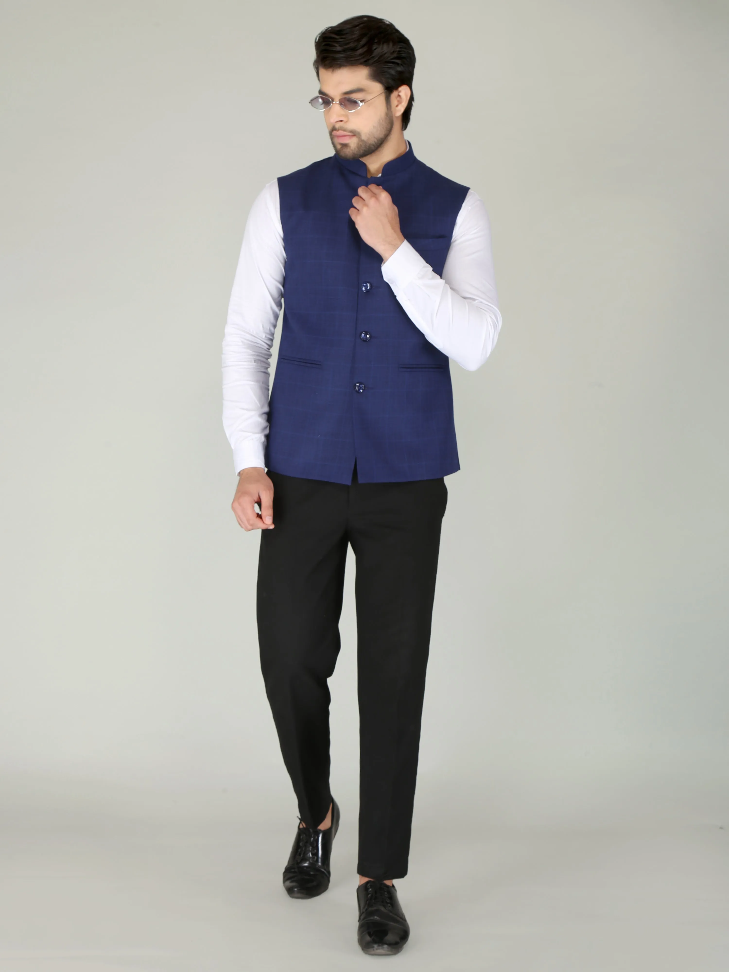 Blue Tartan Checks Formal Nehru Jackets