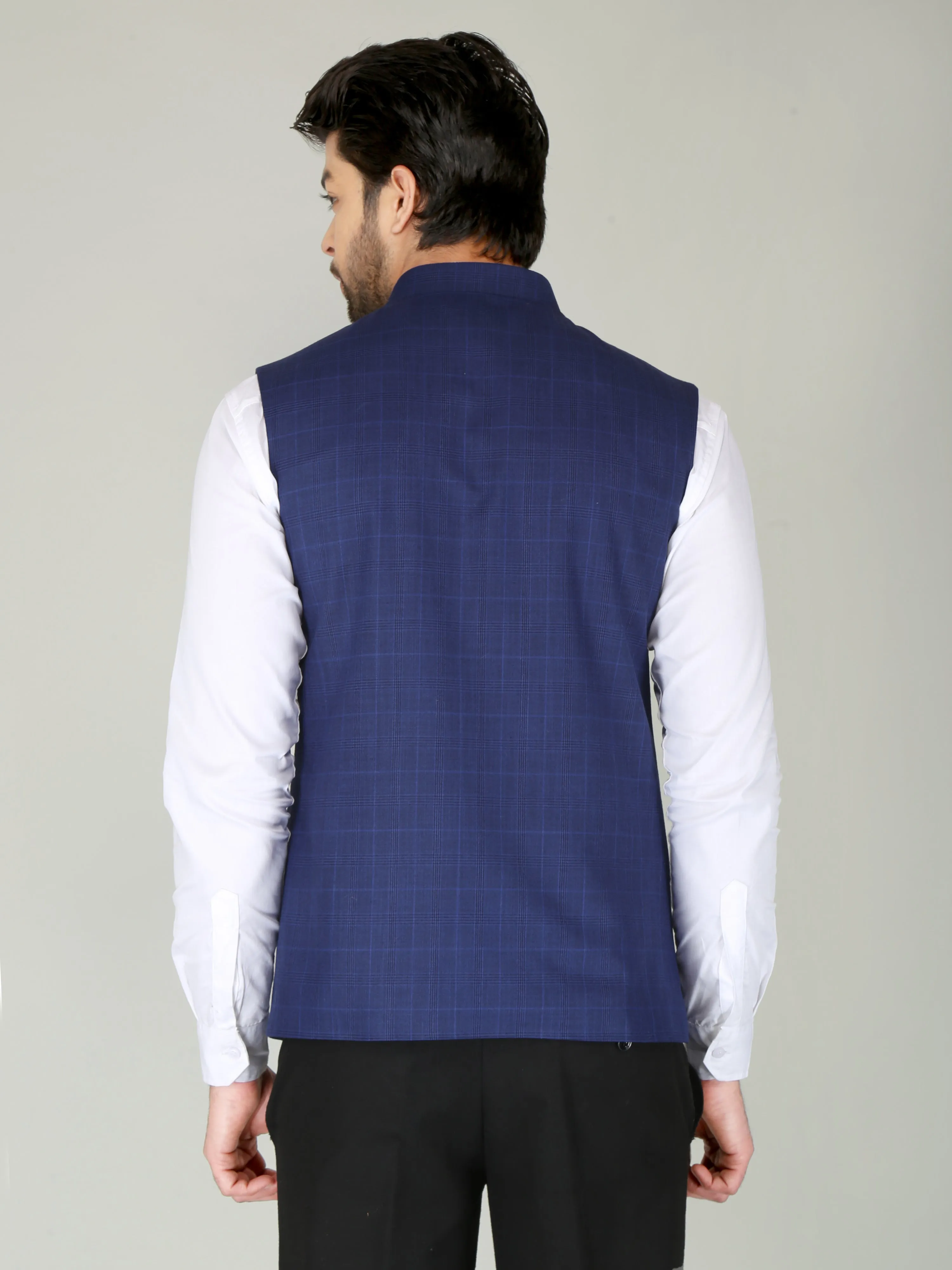 Blue Tartan Checks Formal Nehru Jackets