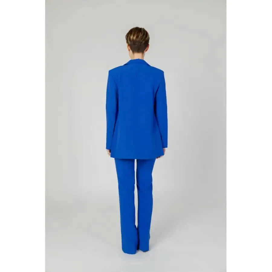 Blue Women's Blazer with Buttoned Front Pockets