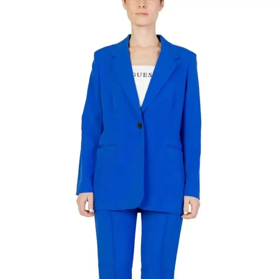 Blue Women's Blazer with Buttoned Front Pockets