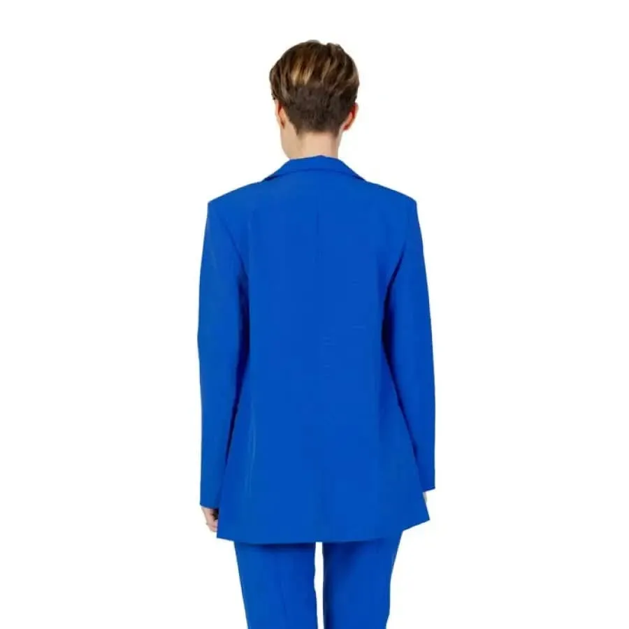 Blue Women's Blazer with Buttoned Front Pockets
