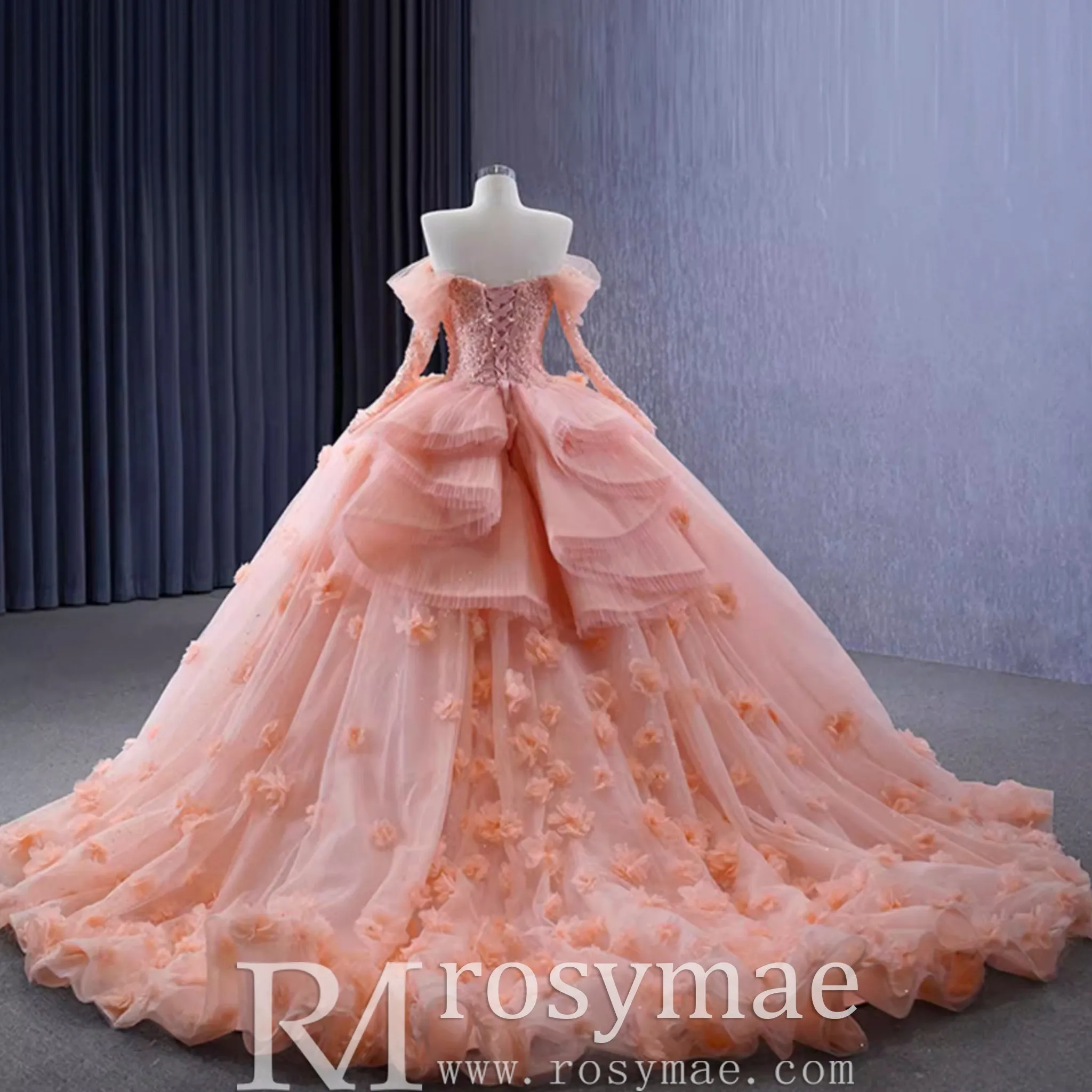 Blush Ball Gown Off the Shoulder Long Sleeves Sweetheart Quinceanera Dress