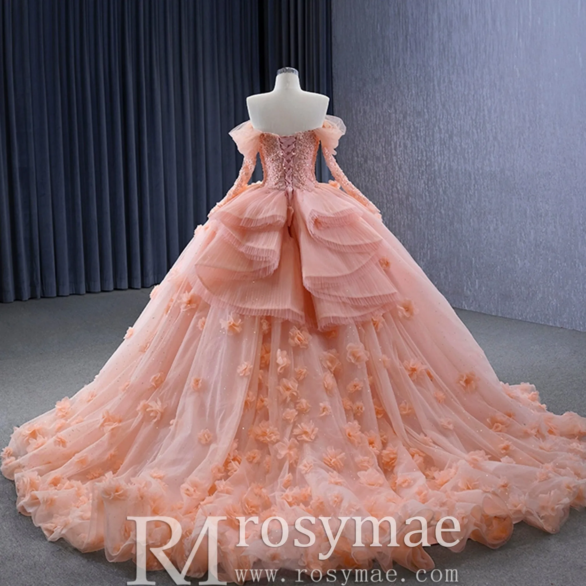 Blush Ball Gown Off the Shoulder Long Sleeves Sweetheart Quinceanera Dress