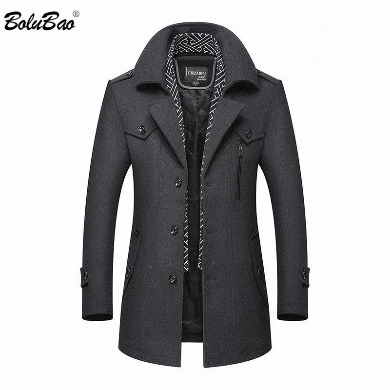 BOLUBAO Men Winter Wool Coat 2020 Men's New Casual Brand Solid Color Wool Blends Woolen Pea Coat Male Trench Coat Overcoat