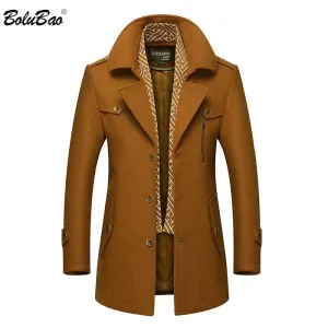 BOLUBAO Men Winter Wool Coat Men's Fashion Turn-down Collar Warm Thick Wool Blends Woolen Pea Coat Male Trench Coat Overcoat
