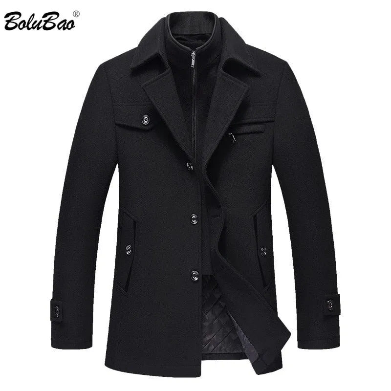BOLUBAO Men Winter Wool Coat Men's New High Quality Solid Color Simple Blends Woolen Pea Coat Male Trench Coat Casual Overcoat
